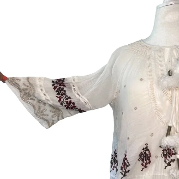 FREE PEOPLE | Pre-Loved Boho Embroidered Cream Tunic Top – Size M - GWP - Picture 6 of 9